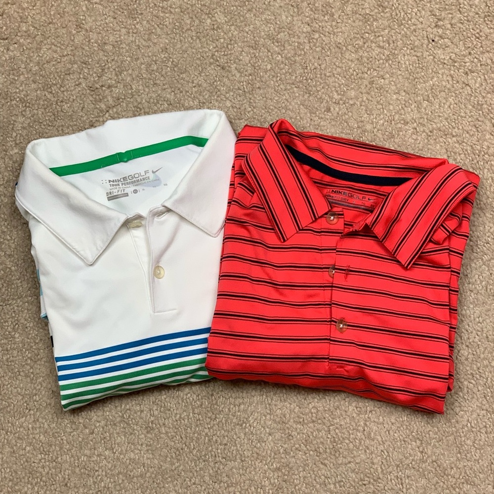 2 Nike Golf Dri Fit Polo Shirts Striped XL